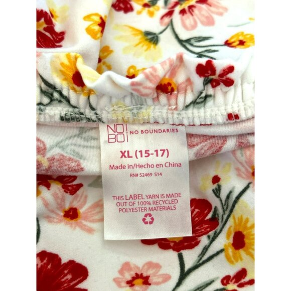 No Boundaries Cream Red Floral Button Front Dress Size 15/17 Y2K 1990s Style - Picture 5 of 5